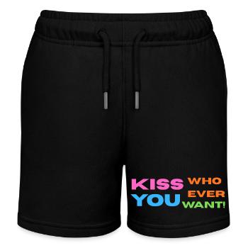 Pride / CSD / LGBTQ+ Design "Kiss" - Kinder Organic Joggingshorts Mini Bolter von Stanley/Stella - Schwarz - Vorne