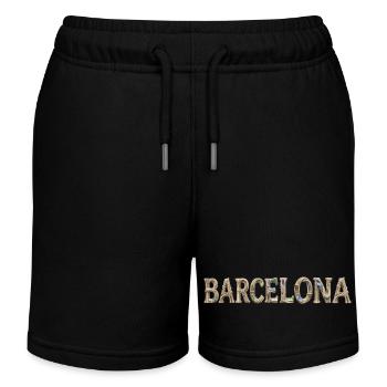 Barcelona Typography with Mediterranean Architecture - Kids Organic Sweat Shorts by Stanley/Stella - black - Front