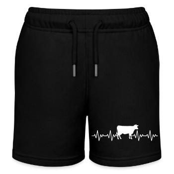 Farmer Cow ECG Heartbeat Gift for Farmer or Farmer - Kids Organic Sweat Shorts by Stanley/Stella - black - Front