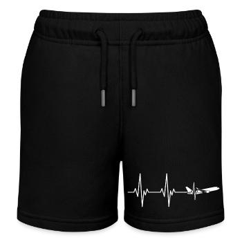 Awesome Airplane Heartbeat Pilot Piloting Aviation - Kids Organic Sweat Shorts by Stanley/Stella - black - Front