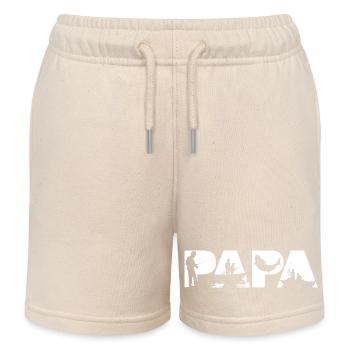 Papa Fischer Angelnde Vater Fischerboot-Silhouette - Kinder Organic Joggingshorts Mini Bolter von Stanley/Stella - Natur - Vorne