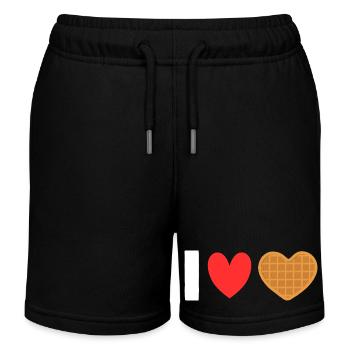 I Love Waffles Heart Waffle Breakfast - Kids Organic Sweat Shorts by Stanley/Stella - black - Front