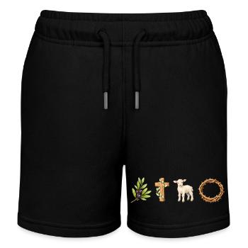 Agneau, Croix et Paix - Short de jogging enfant bio Stanley/Stella - noir - Devant