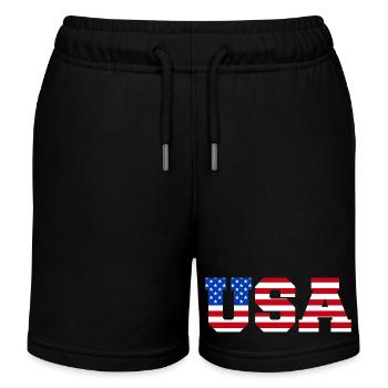 USA Lettering America Fan American Flag - Kids Organic Sweat Shorts by Stanley/Stella - black - Front