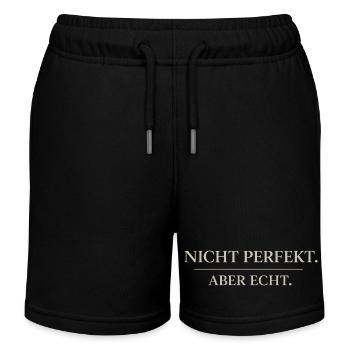 Nicht perfekt Aber Echt Typografie - Kinder Organic Joggingshorts Mini Bolter von Stanley/Stella - Schwarz - Vorne