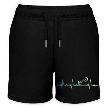 Kitesurfing Heartbeat Kiteboard Surf - Kids Organic Sweat Shorts by Stanley/Stella - black - Front