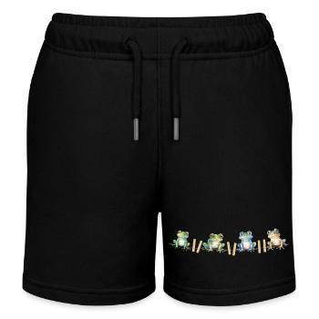 Froschmotiv  Lustige Frösche auf der Wäscheleine - Kinder Organic Joggingshorts Mini Bolter von Stanley/Stella - Schwarz - Vorne
