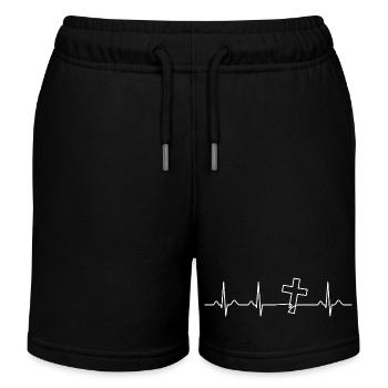 Christian Cross Heartbeat Faith Gift - Kids Organic Sweat Shorts by Stanley/Stella - black - Front