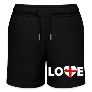 Love mit rotem Kreuz-Herz England - Kids Organic Sweat Shorts by Stanley/Stella - black - Front