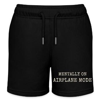 Mentally On Airplane Fashion Saying Introvert - Kids Organic Sweat Shorts by Stanley/Stella - black - Front