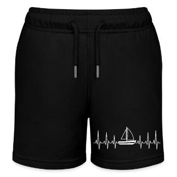 Herzschlag mit Segelboot Schiff - Kinder Organic Joggingshorts Mini Bolter von Stanley/Stella - Schwarz - Vorne