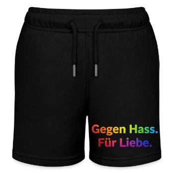 Gegen Hass Für Liebe Spruch Regenbogen Pride CSD - Kinder Organic Joggingshorts Mini Bolter von Stanley/Stella - Schwarz - Vorne