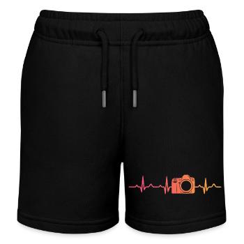 Sunset Camera Heartbeat Photograph - Kids Organic Sweat Shorts by Stanley/Stella - black - Front