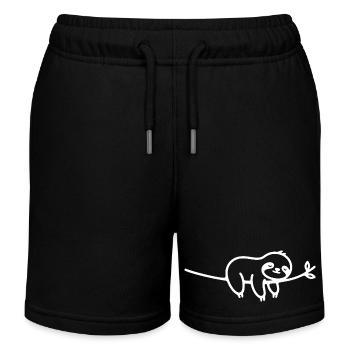 Sleeping Sloth on Branch Animal Motif - Kids Organic Sweat Shorts by Stanley/Stella - black - Front