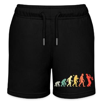Saxophonist Evolution - Retro Saxophon Musiker - Kinder Organic Joggingshorts Mini Bolter von Stanley/Stella - Schwarz - Vorne