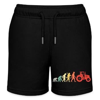 Traktor Trecker Evolution Landwirt Bauer Retro - Kinder Organic Joggingshorts Mini Bolter von Stanley/Stella - Schwarz - Vorne