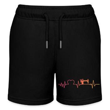 Sewing machine sunset heartbeat sewing - Kids Organic Sweat Shorts by Stanley/Stella - black - Front