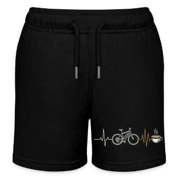 E-bike Cycling Culture Heartbeat Coffee Design - Kids Organic Sweat Shorts by Stanley/Stella - black - Front