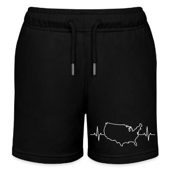 USA Map Heartbeat - Kids Organic Sweat Shorts by Stanley/Stella - black - Front