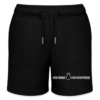 Pixel Art Slogan NO GODS NO MASTERS with Cat - Kids Organic Sweat Shorts by Stanley/Stella - black - Front