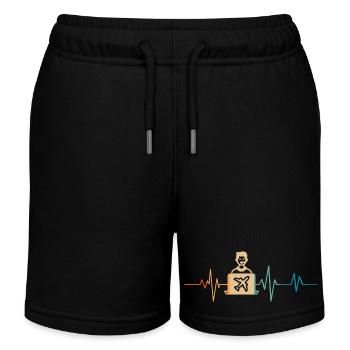 Heartbeat Retro Travel Agent - Kids Organic Sweat Shorts by Stanley/Stella - black - Front