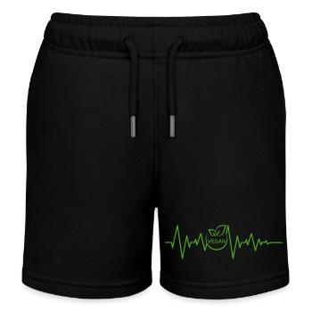vegan ecg heartbeat pulse veganuary animal rights - Kids Organic Sweat Shorts by Stanley/Stella - black - Front