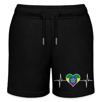 Ethiopia Flag Heartbeat - Kids Organic Sweat Shorts by Stanley/Stella - black - Front
