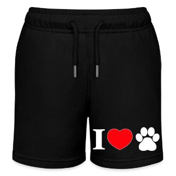"I love" with paw print - Kids Organic Sweat Shorts by Stanley/Stella - black - Front