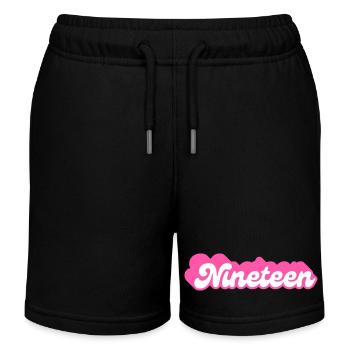 Nineteen birthday - 19th Birthday Retro Pink - Kids Organic Sweat Shorts by Stanley/Stella - black - Front