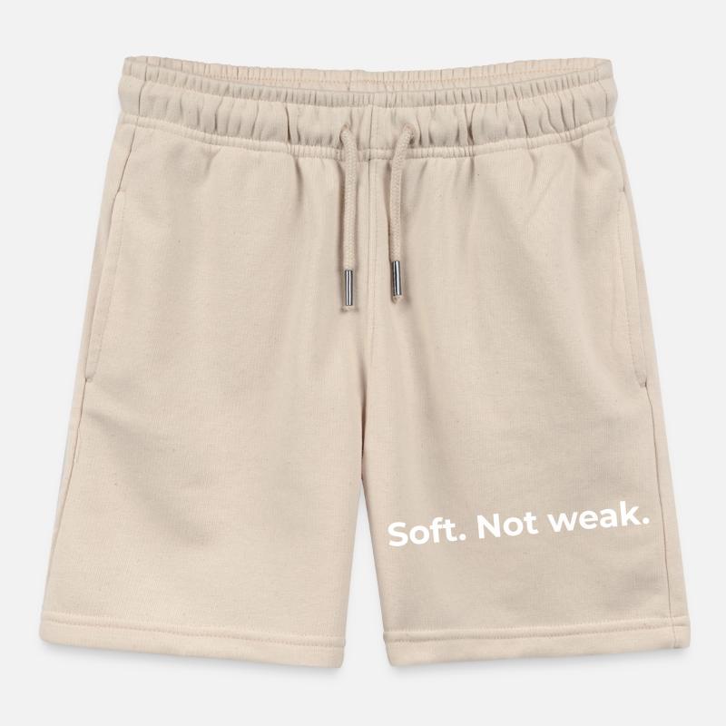 Empowered Quote | Soft Not Weak - White Kids Organic Sweat Shorts by Stanley/Stella