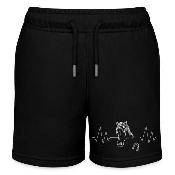 cheval, chevaux, battements de coeur, fers à cheval, jument, chemise - Short de jogging enfant bio Stanley/Stella - noir - Devant