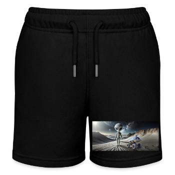 Alien gris sur la surface de la lune – Couple qui s’embrasse - Short de jogging enfant bio Stanley/Stella - noir - Devant