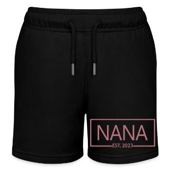 Nana Est. 2023, Grandma To Be, Pregnancy Reveal - Kids Organic Sweat Shorts by Stanley/Stella - black - Front