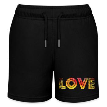 LOVE red yellow speckled - Kids Organic Sweat Shorts by Stanley/Stella - black - Front