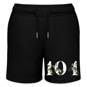 Number 104 Floral Green - 104th Floral Birthday - Kids Organic Sweat Shorts by Stanley/Stella - black - Front