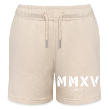 Roman numeral year of birth Made in 2015 - Kids Organic Sweat Shorts by Stanley/Stella - soft Ecru - Front
