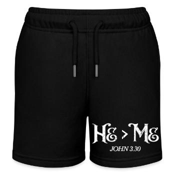He Is Greater Than Me I John 3:30 Christian Gift - Kids Organic Sweat Shorts by Stanley/Stella - black - Front