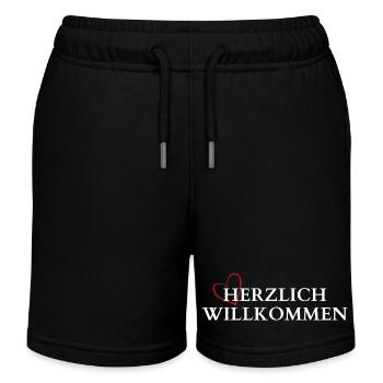 Herzlich Willkommen Herz Liebe - Kinder Organic Joggingshorts Mini Bolter von Stanley/Stella - Schwarz - Vorne