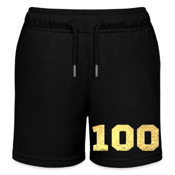 Number 100 Gold Glitter - 100th Anniversary - Kids Organic Sweat Shorts by Stanley/Stella - black - Front