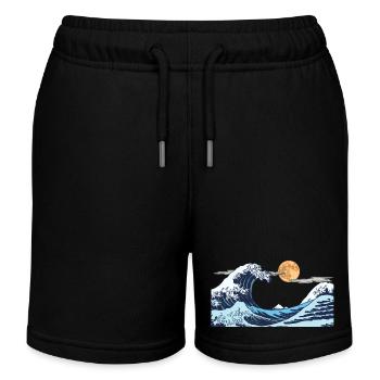 Kanagawa Waves Aesthetic Japanese Art Great Wave - Kids Organic Sweat Shorts by Stanley/Stella - black - Front