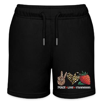 Frieden, Liebe, Erdbeere - Gute Zeit, Früchte, Herz - Kinder Organic Joggingshorts Mini Bolter von Stanley/Stella - Schwarz - Vorne