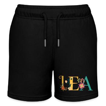 LEA Namenskunst mit gestickten Blumen - Kinder Organic Joggingshorts Mini Bolter von Stanley/Stella - Schwarz - Vorne