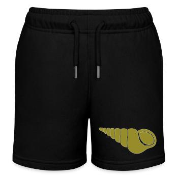 Spiral Snail Olive Motif - Kids Organic Sweat Shorts by Stanley/Stella - black - Front
