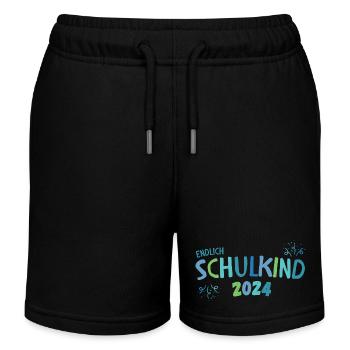 Cadeau de garçon d’inscription à l’école en bleu et vert - Short de jogging enfant bio Stanley/Stella - noir - Devant