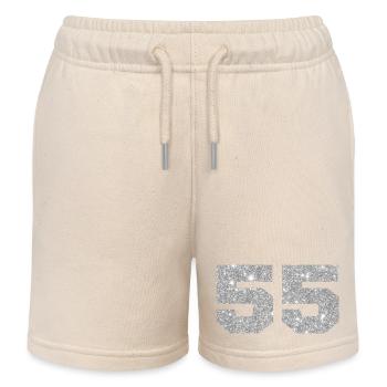 Number 55 Silver Glitter - 55th Anniversary - Kids Organic Sweat Shorts by Stanley/Stella - soft Ecru - Front