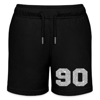 Nummer 90 Silber Glitter - 90. Geburtstag - Kinder Organic Joggingshorts Mini Bolter von Stanley/Stella - Schwarz - Vorne