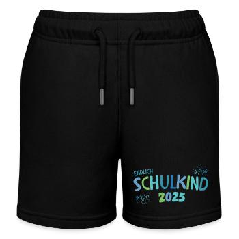 Endlich Schulkind 2025 Grün Blau für Jungen Uni - Kinder Organic Joggingshorts Mini Bolter von Stanley/Stella - Schwarz - Vorne