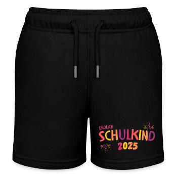 Endlich Schulkind 2025 orange gelb lila Mädchen - Kinder Organic Joggingshorts Mini Bolter von Stanley/Stella - Schwarz - Vorne
