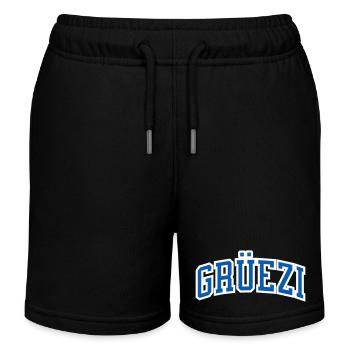 Grüezi in blue with white border, Switzerland hello - Kids Organic Sweat Shorts by Stanley/Stella - black - Front