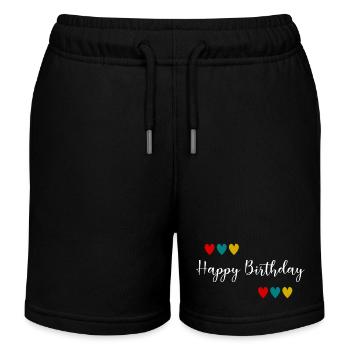 Birthday. HAPPY BIRTHDAY. Happy birthday. - Kids Organic Sweat Shorts by Stanley/Stella - black - Front